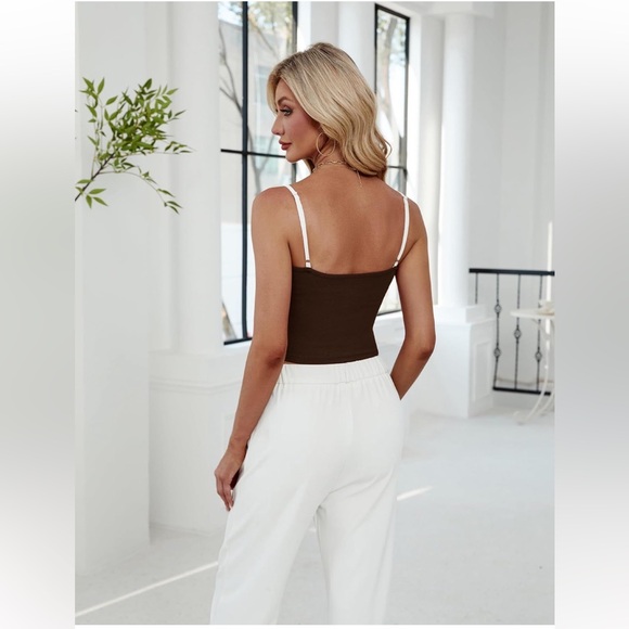 Blooming Jelly Brown White Y2K Tie Front Camisole Top L Crop Tank NEW - Picture 3 of 6